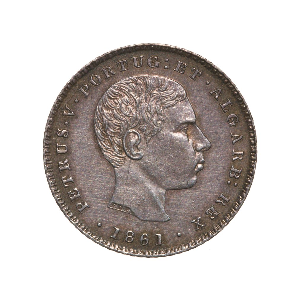 Portogallo. D. Pedro V (1853-1861). 100 Reis 1861 - Busto do 2º Tipo #1.0
