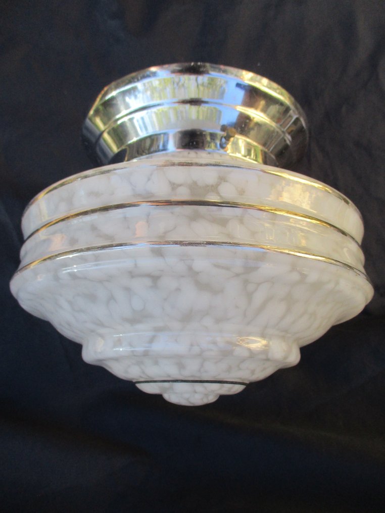 枝形吊灯 - 装饰艺术吊灯。玻璃球，镀铬金属，1940年 #2.1