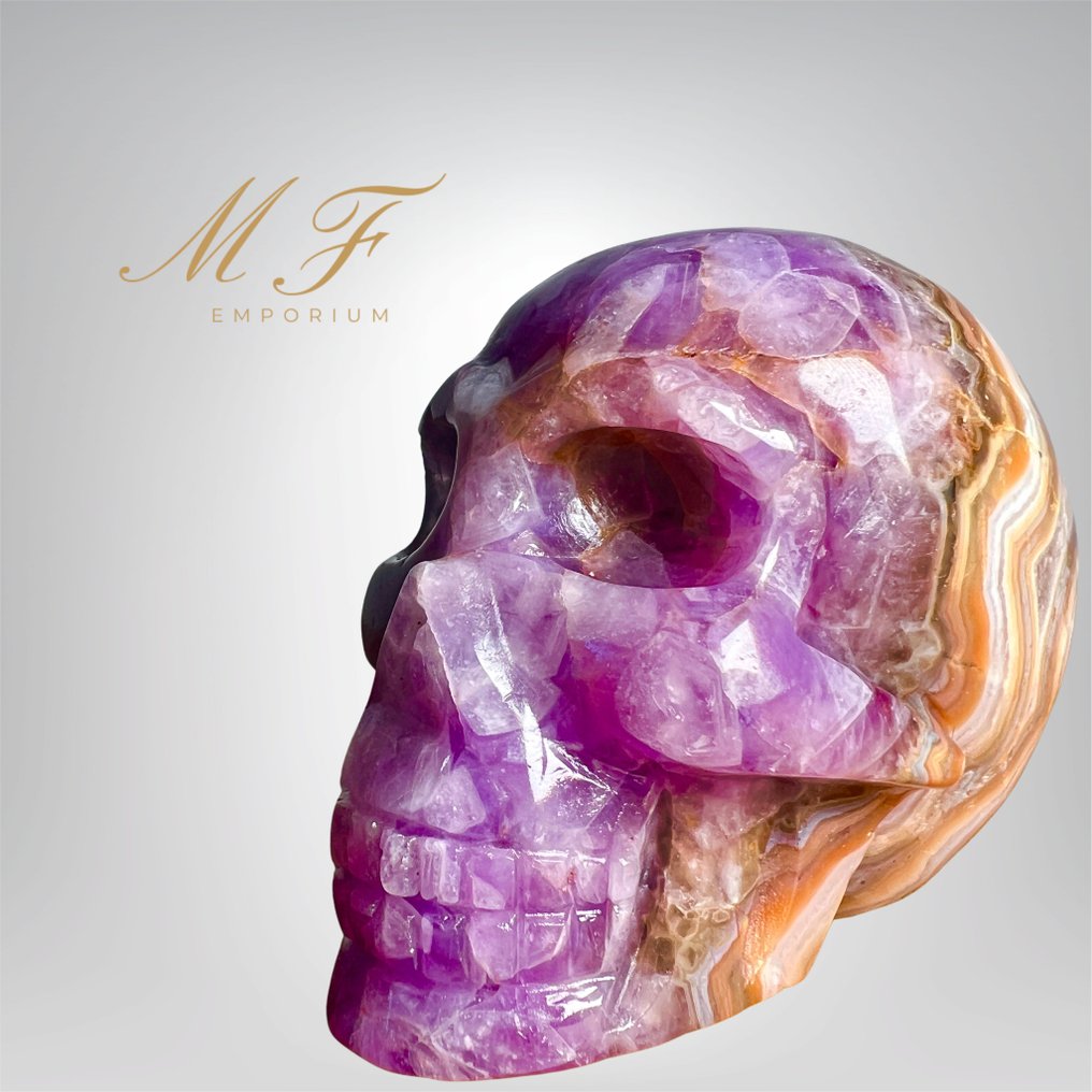 Magnificent skull in Amethyst and agate Skulls - Height: 70 mm - Width: 80 mm- 440 g - (1) #1.0