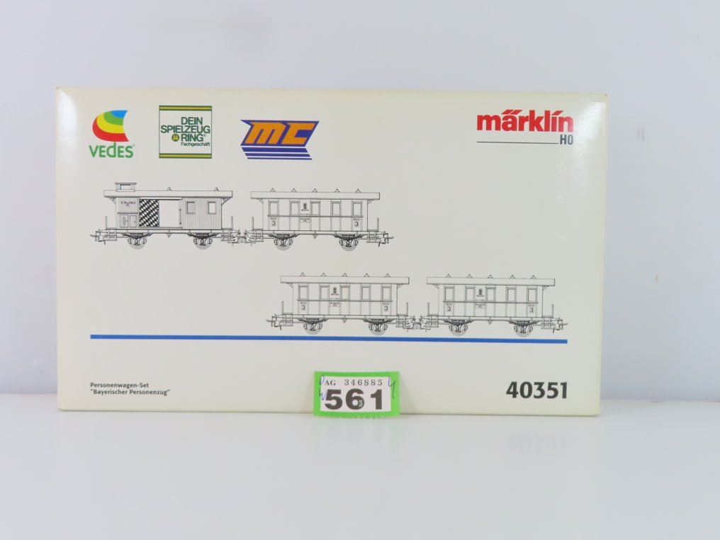 Märklin H0 - 40351 - Model train passenger carriage set (1) - Set of four-person carriages with two-axle wagons, third class, including baggage carriage. - K.Bay.Sts.B #2.1