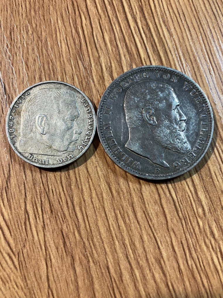 Γερμανία. Lot of 2 coins: 2 Reichsmark 1939 & 3 Mark 1909 Wuerttemberg  (χωρίς τιμή ασφαλείας) #1.0