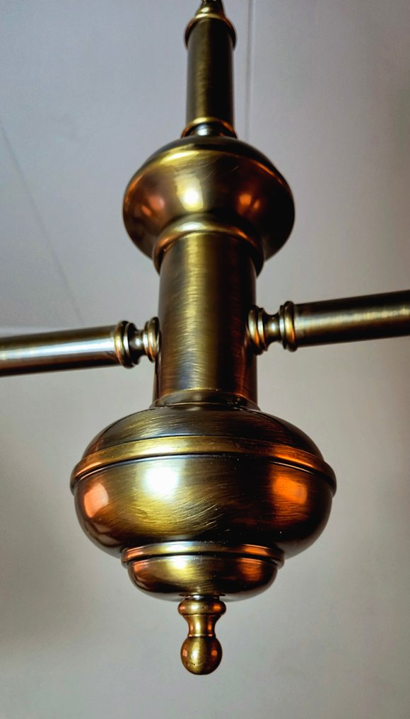 E.F. FRANTZEN - Lampada - Tavolo da biliardo / biblioteca regolabile XL con lampadario - 125 x 125 cm - Vetro, Rame #1.0