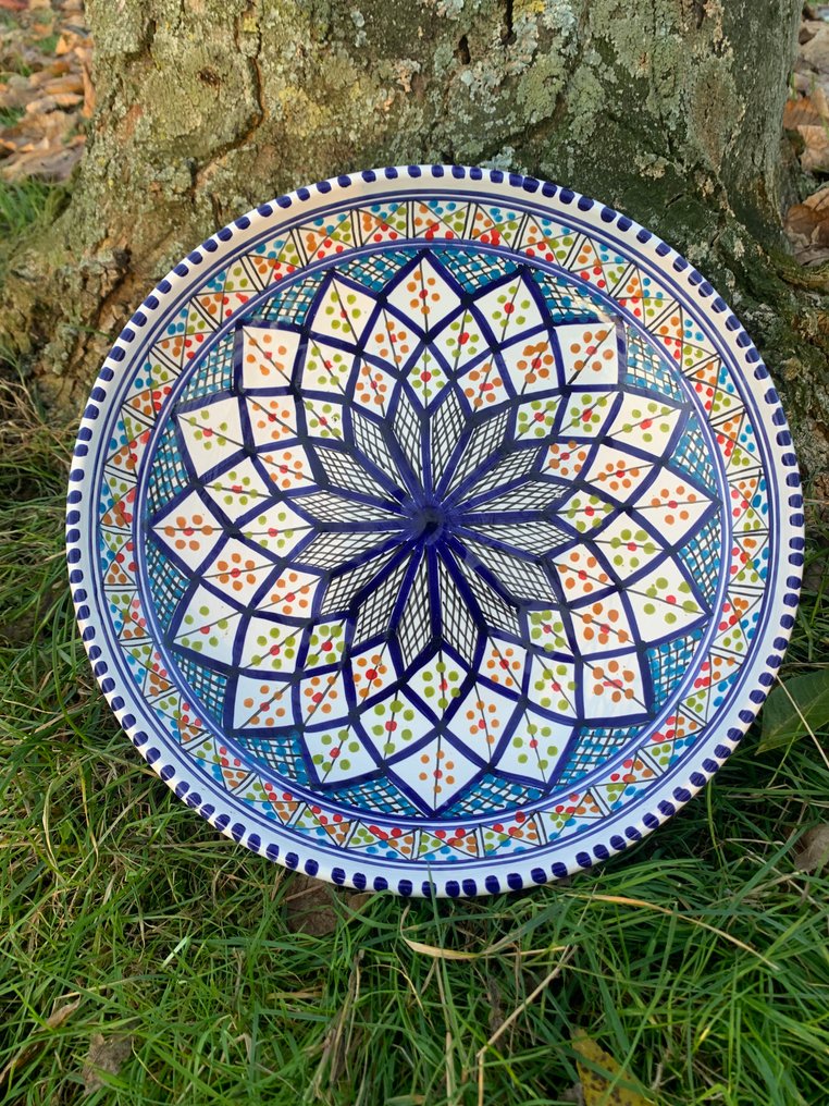 Bol - geometrikus dísztál - Cserép - Dar Jaziri - Sidi Bou Saïd - Kerámia - Tunézia - Late 20th century #2.1