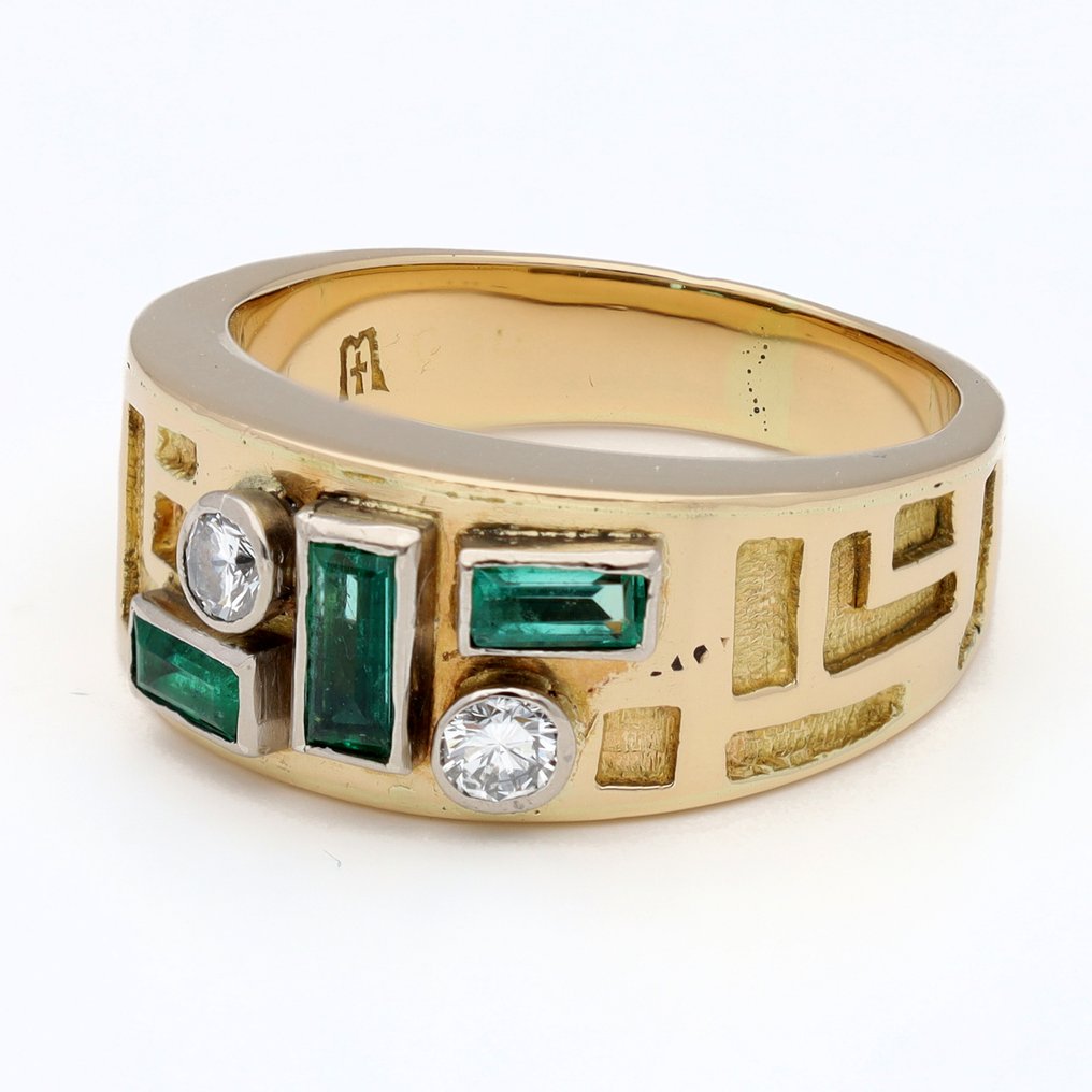 戒指 - 18K包金 黄金 祖母绿 - 钻石 #1.0