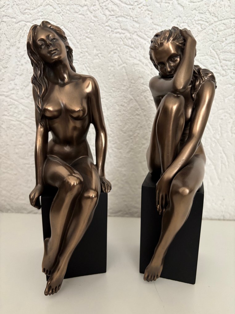 Statue, Set erotic female figures - 20 cm - Bronze peint à froid #1.0