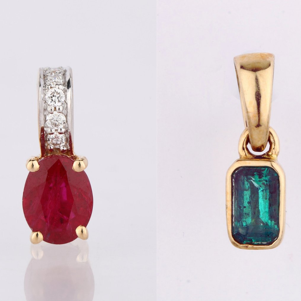 χωρίς τιμή ασφαλείας - Κρεμαστό κόσμημα - 14 καράτια Κίτρινο χρυσό -  0.33ct. tw. Ρουμπίνι - Διαμάντι #1.0