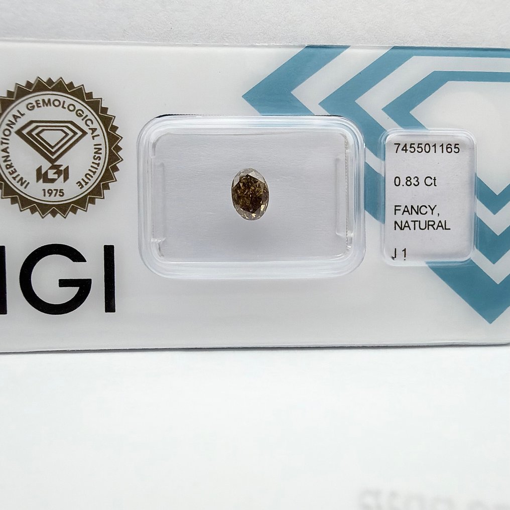 没有保留价 - 1 pcs 钻石  (天然色彩的)  - 0.83 ct - 椭圆形 - Fancy 稍帶棕色的 黄色 - I1 内含一级 - 国际宝石研究院（IGI） #4.3