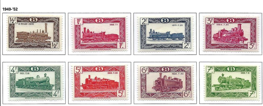 Belgium 1949 - Railway lines and locomotives with the attached values. - OBP/COB TR304/20+321+321A #1.0