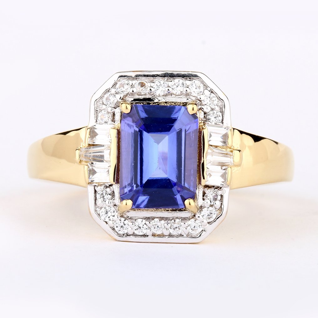 Zonder Minimumprijs - Ring Verguld, Zilver - 2.05ct. tw. Tanzaniet - Zirkoon - Gecertificeerd zilveren sieraden #1.0