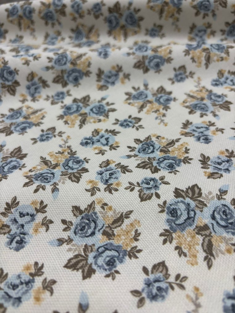 Αποκλειστικό ύφασμα Panama 100% βαμβάκι, ψηφιακή εκτύπωση, προβηγκιανή, shabby, ροζ μικρό, μπλε - Ύφασμα ταπετσαρίας  - 300 cm - 280 cm #1.0