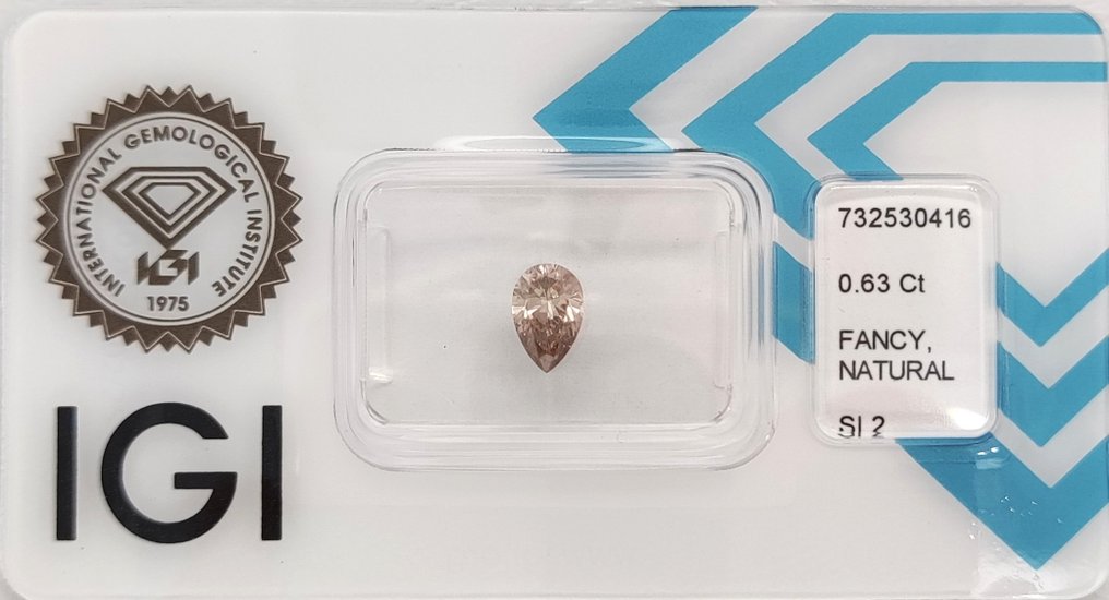 没有保留价 - 1 pcs 钻石  (天然色彩的)  - 0.63 ct - 梨形 - Fancy 棕色 橙色 - SI2 微内含二级 - 国际宝石研究院（IGI） #1.0