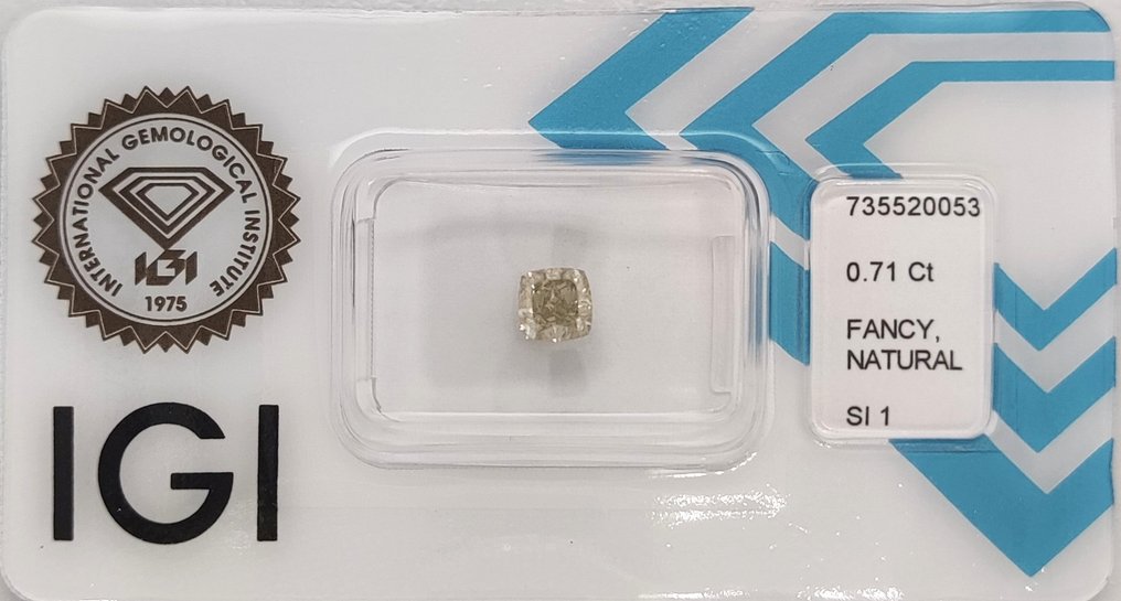 Sans Prix de Réserve - 1 pcs Diamant (Couleur naturelle) - 0.71 ct - Coussin - Fancy light Jaune - SI1 - International Gemological Institute (IGI) #1.0