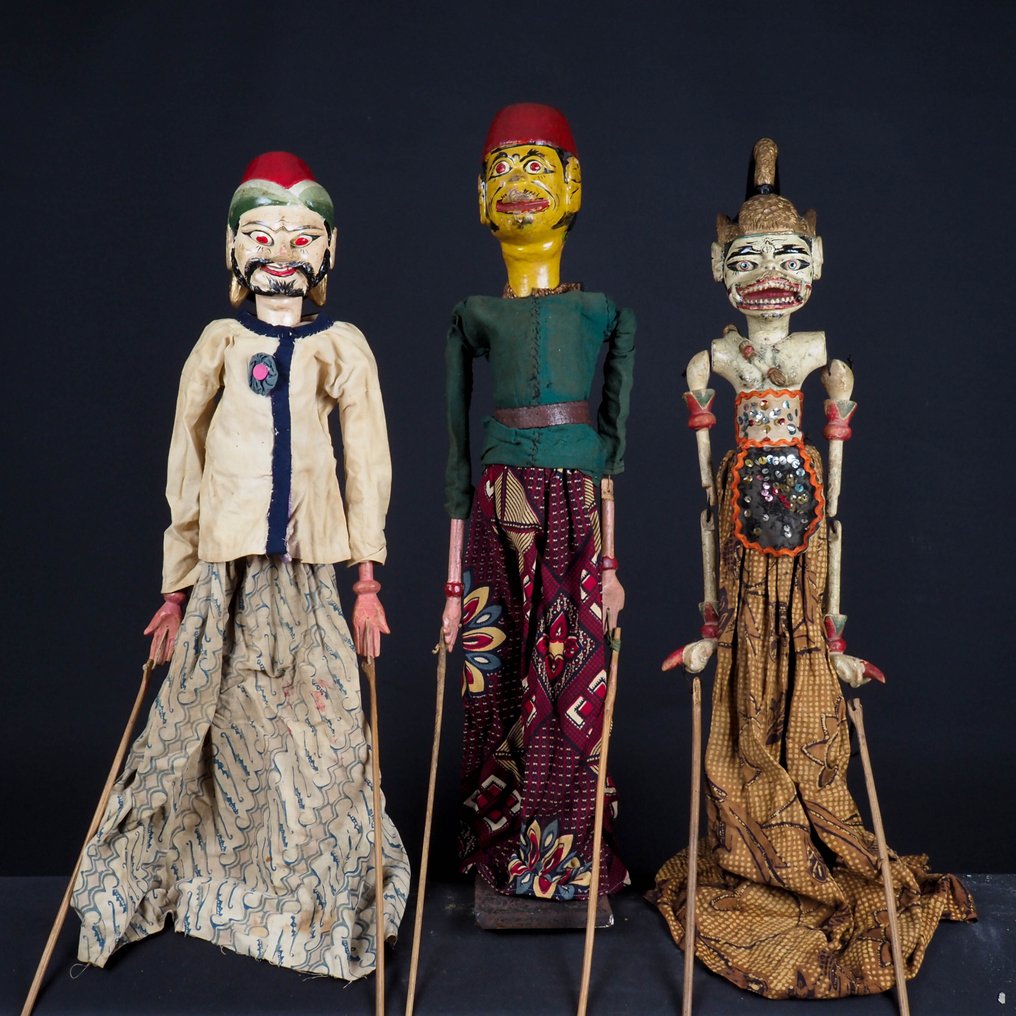 3 Wayang Golèk pupazzi - Hanuman, Buta Singgoro, Sangkuni - Java - Indonesia (Senza Prezzo di Riserva) #1.0