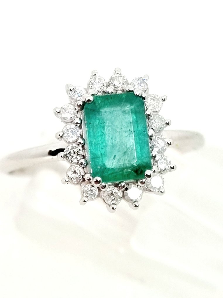Ring - 18 kraat Hvidguld Smaragd - Diamant #1.0