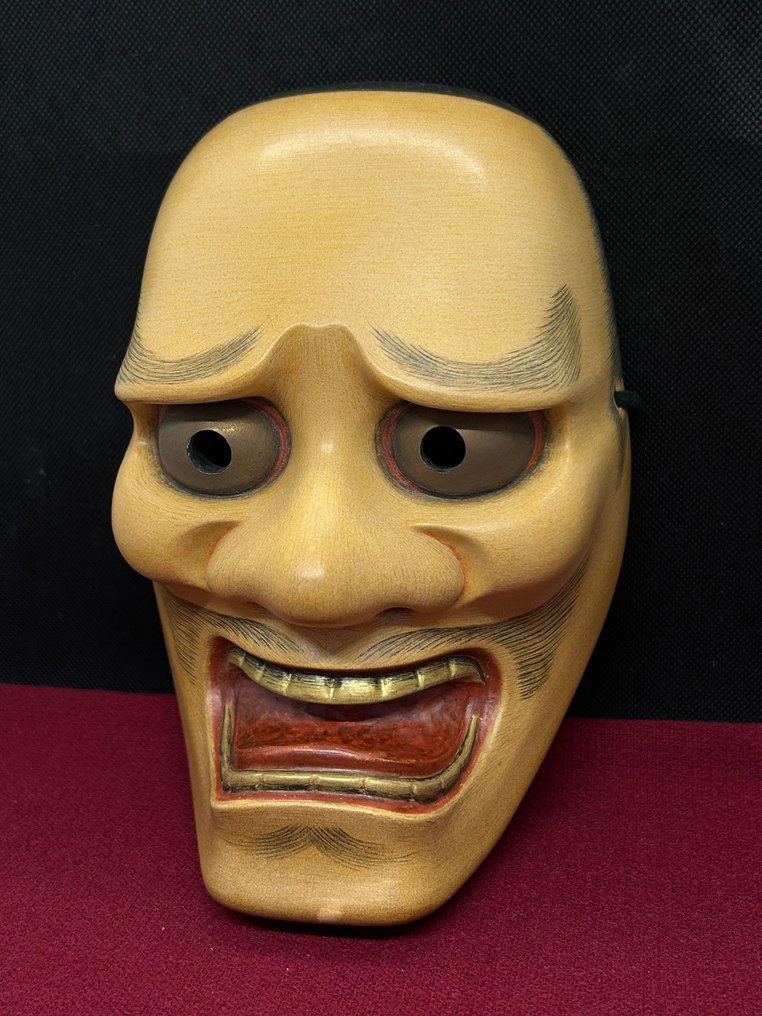 日本能乐面具 - 木, 高品质木雕能面具 - 黒髭 艺术家:前川瑞雲 - Kurohige 配有口罩包 #3.2