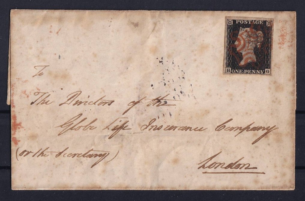 大不列顛 1840 - 一枚 Penny black 在信封上 - Maltese Cross 红色 - YT 1 / SG 2 #1.0