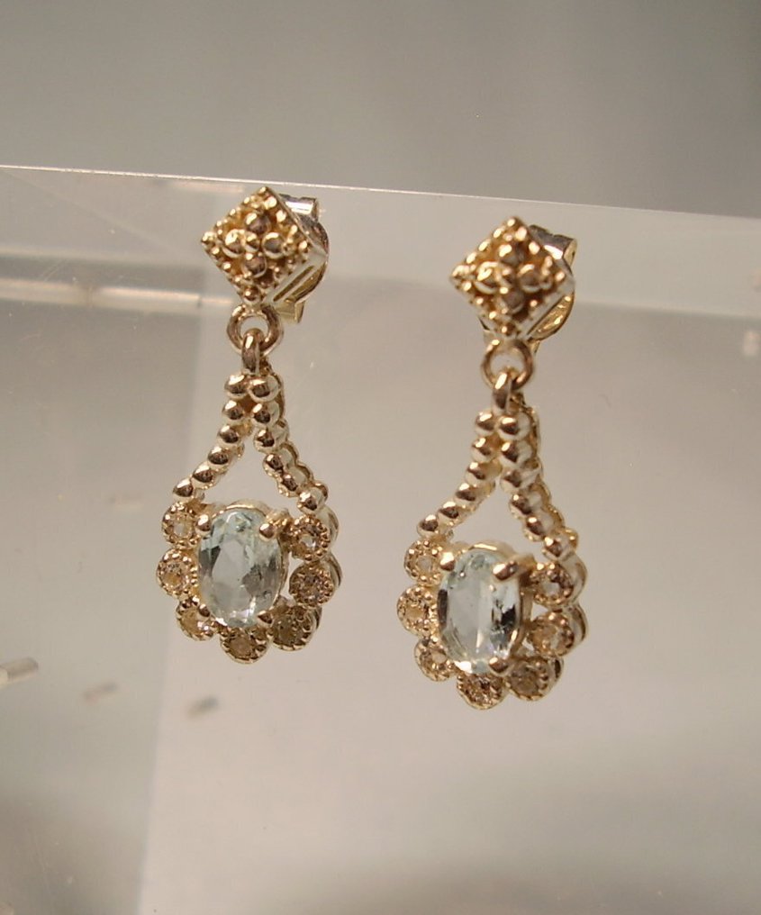 Nincs minimálár - Drop fülbevaló Ezüst - 0.66ct. tw. Akvamarin - Quartz - aranyművesség #3.2