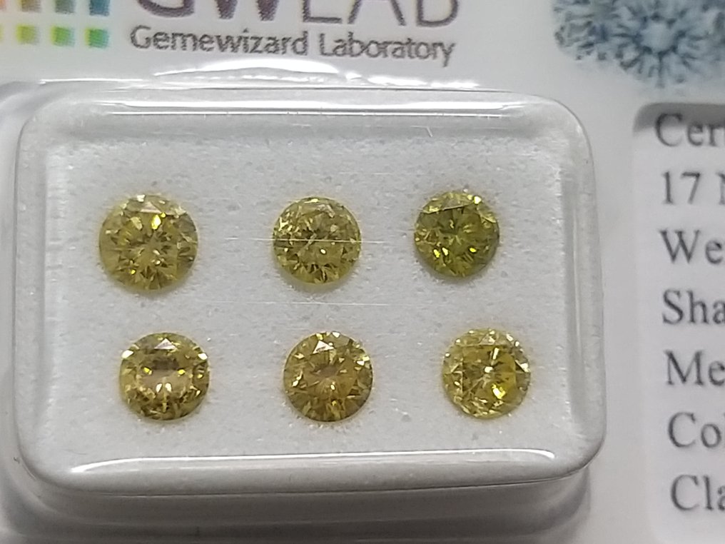 Senza prezzo di riserva - 6 pcs Diamante  (Con trattamento colore)  - 1.15 ct - Rotondo Giallo - I1, SI3 - Gemewizard Gemological Laboratory (GWLab) #1.0