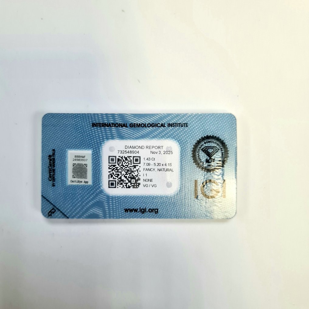 没有保留价 - 1 pcs 钻石  (天然色彩的)  - 1.43 ct - 祖母绿 - Fancy dark 稍帶黄色的 棕色 - I1 内含一级 - 国际宝石研究院（IGI） #4.3