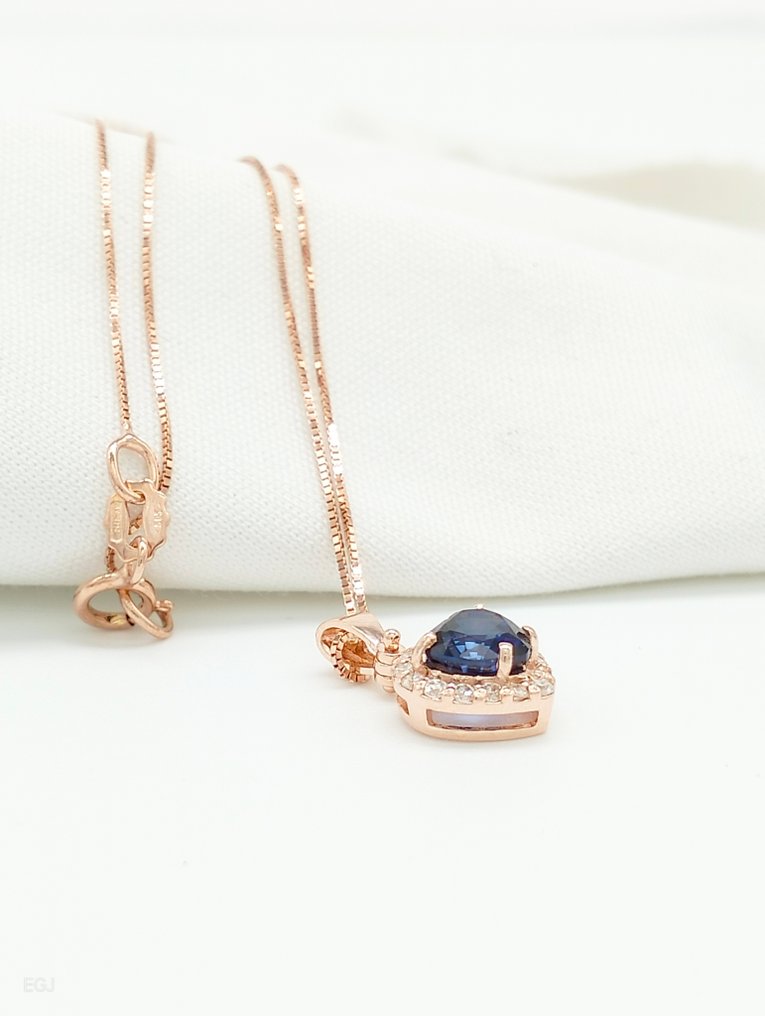 没有保留价 - 项链 - 14K包金 玫瑰金 蓝宝石 - 钻石 #2.1