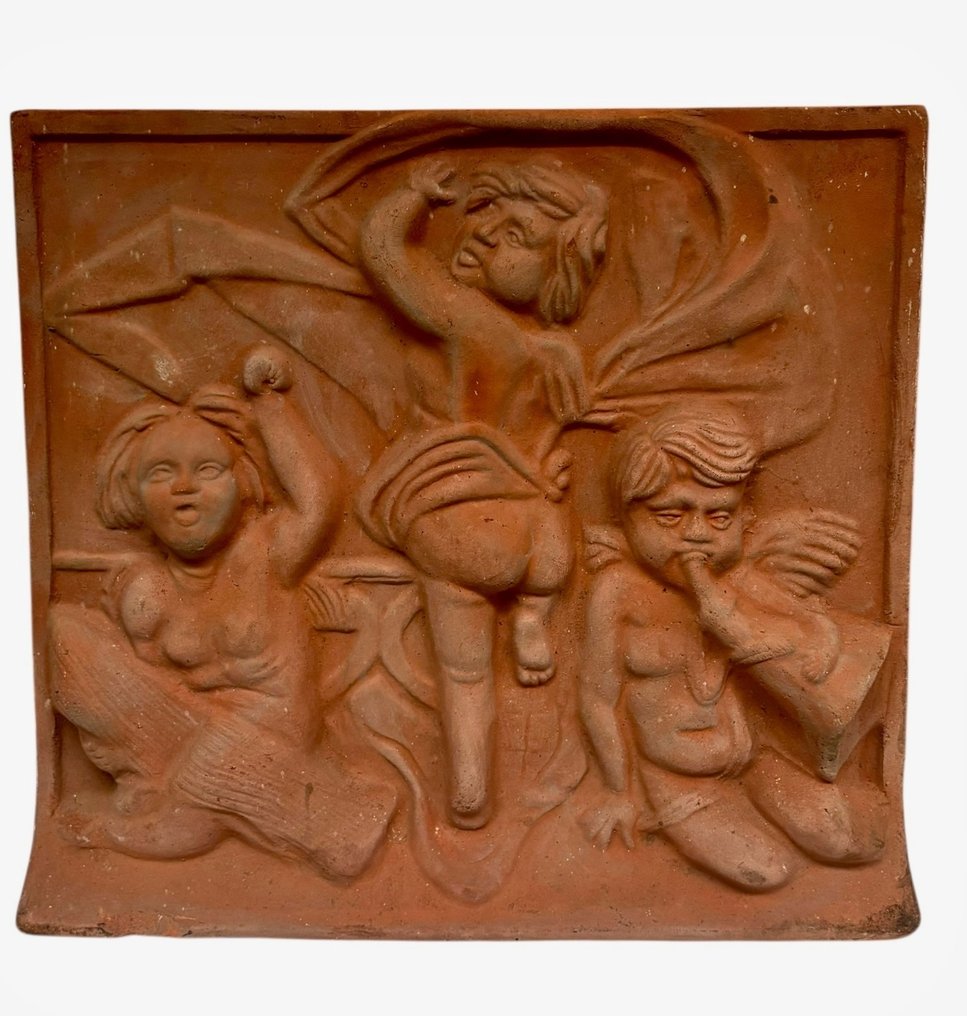 Relief med Cherubijnen - 49 x 46 cm - 13 kg - Terrakotta - det tjuende århundre #1.0