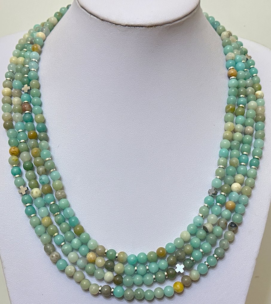 天然亚马逊石配格雷格十字架。神圣和谐。所有圣人的保护。 - 吊坠项链 - 高品质。 925银。 #1.0