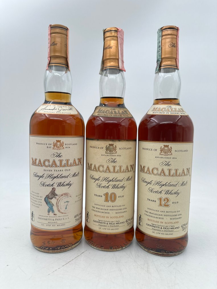 Macallan 7yo - 10yo - 12yo  - b. 1990s - 70cl - 3 bottles #2.1