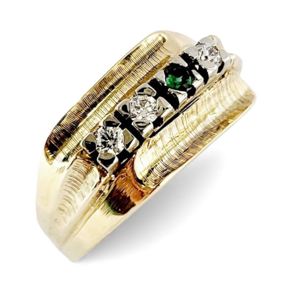 Δαχτυλίδι - 18 καράτια Κίτρινο χρυσό, Λευκός χρυσός - 0.20ct. tw. Σμαράγδι - Διαμάντι #3.2