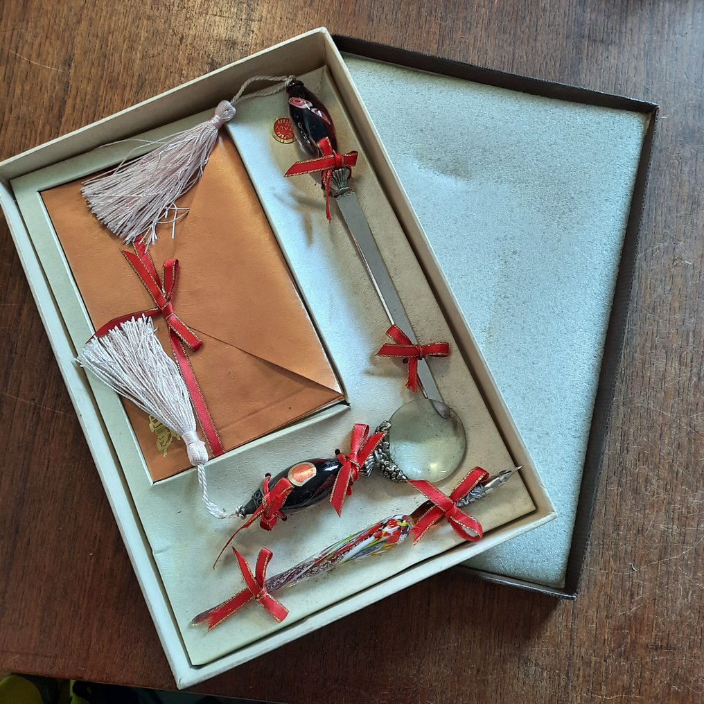 Murano - Schreibtischset  (4) - Pennenhouder, vergrootglas, briefopener - Glas, Metall #1.0