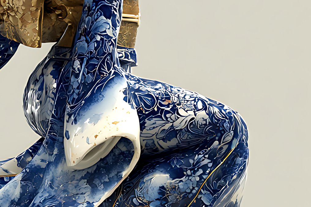 NYX (XX) - Élégance en Porcelaine – Danseuse en Kimono Bleu et Or #4.3