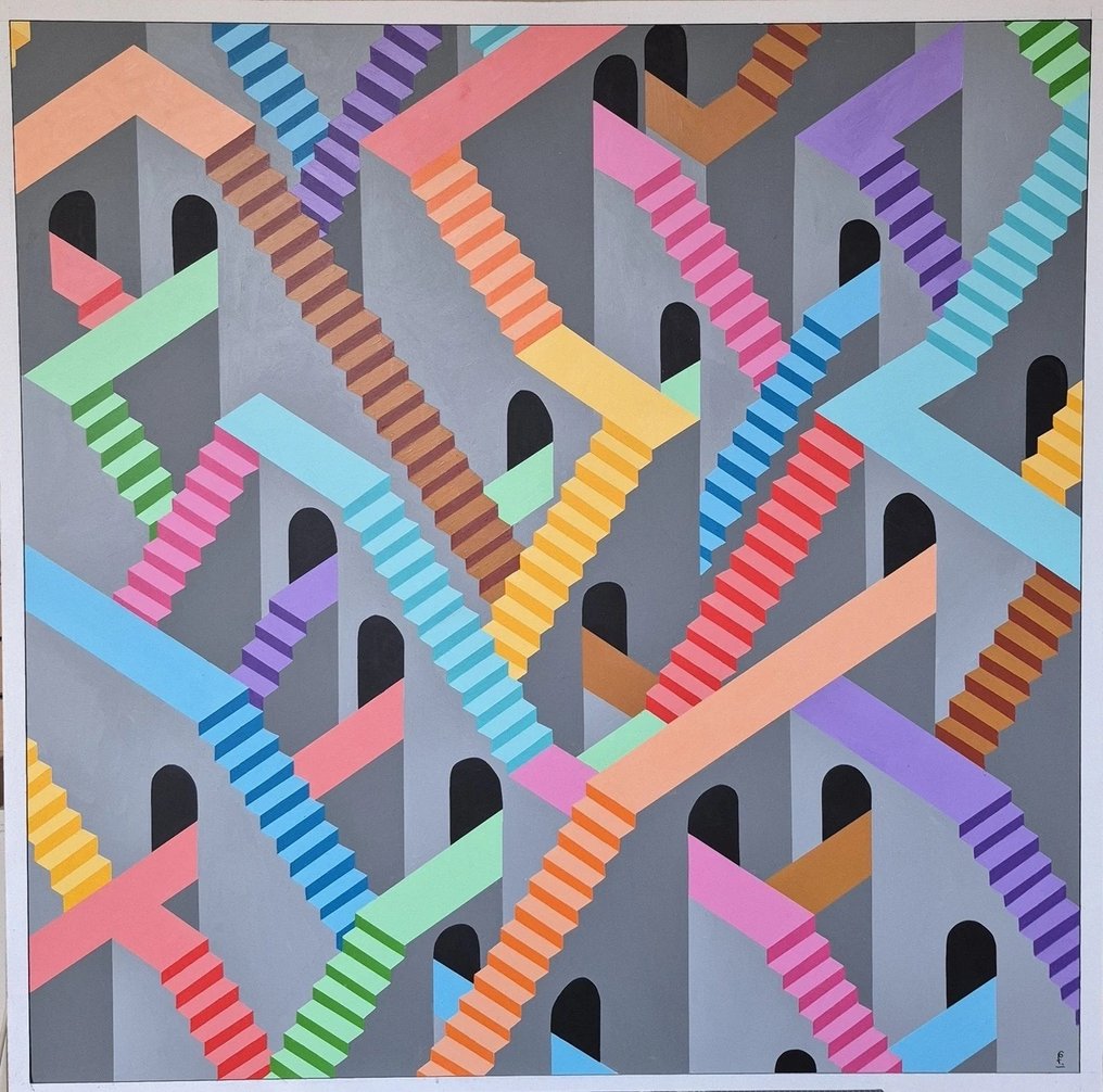 Franklin van Dam - No Way Out – kleurrijk abstract schilderij van Franklin van Dam #1.0