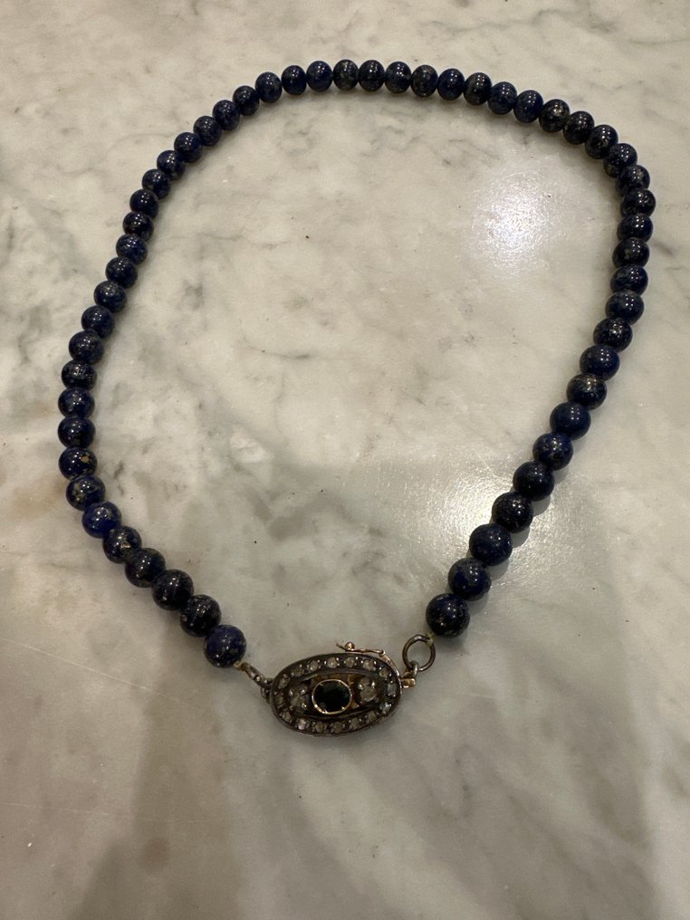 Kaulakoru - 18 kt. Keltakulta Safiiri - Timantti - Lapislatsuliketju #1.0