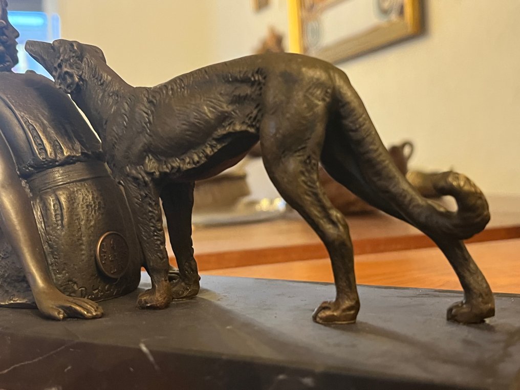 Γλυπτό, "Vrouw en haar hond Barzoi" - 12.7 cm - Μπρούντζος, Μάρμαρο #4.3