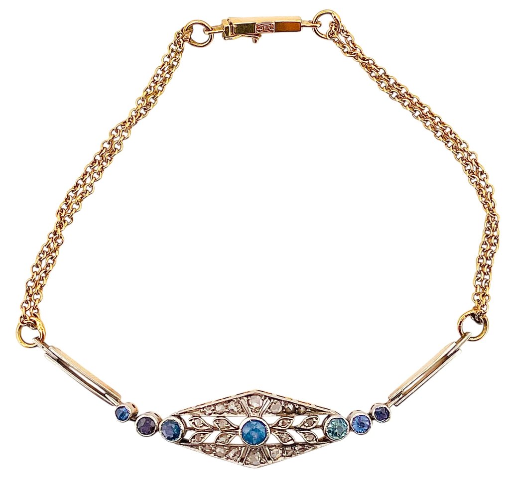 Bracelet - 18 carats Or jaune, Or blanc Saphir - Diamant #1.0