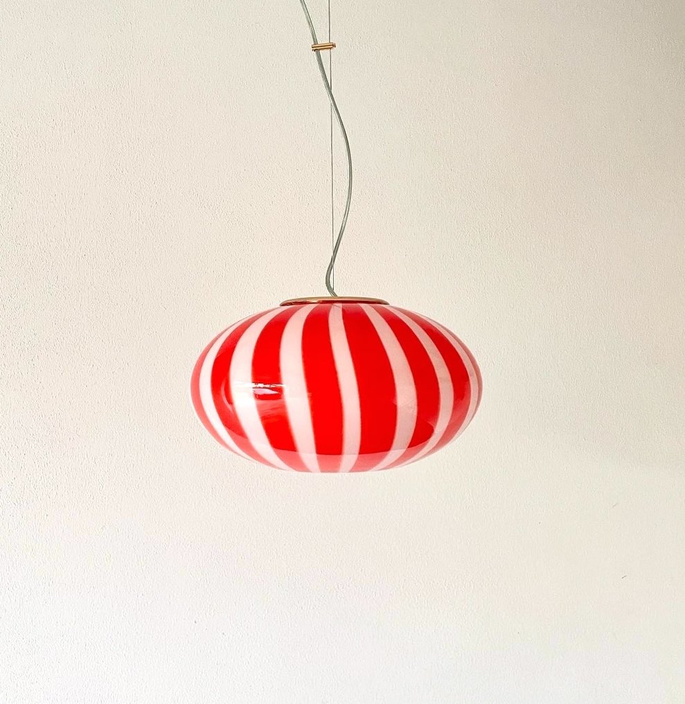 MIMU interior - Hanging lamp - Red filigree stripes lamp 33 - Murano Effetre cane #1.0