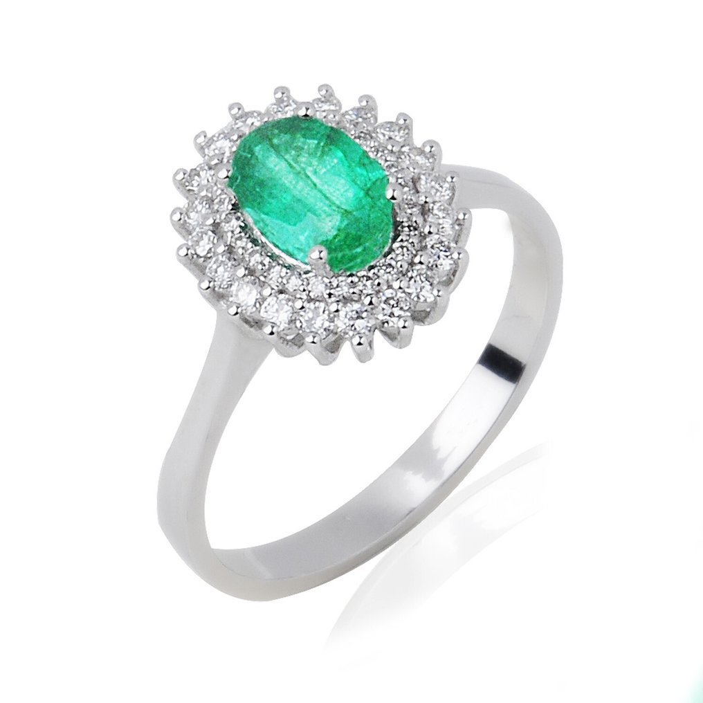 戒指 - 14K包金 白金 - 1.10ct. tw. 祖母绿 - 钻石 - 14K白金戒指 Emrld #1.0