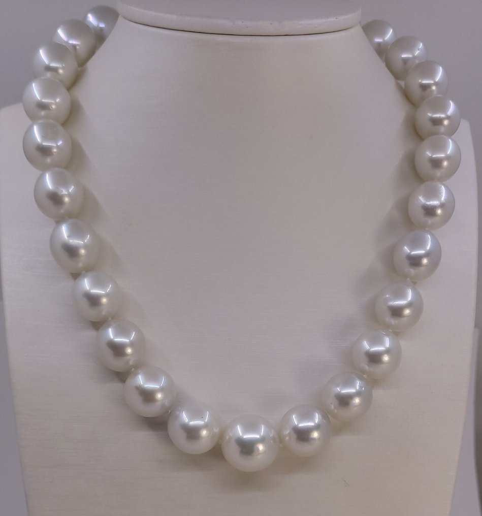 项链 银, ALGT 认证澳大利亚南海珍珠 - 巨大尺寸 - 14.0x17.1毫米 #1.0