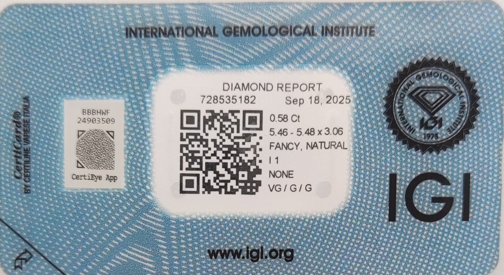 没有保留价 - 1 pcs 钻石 (天然色彩的) - 0.58 ct - 圆形 - Fancy 棕色 橙色 - I1 内含一级 - 国际宝石研究院(IGI) #2.1