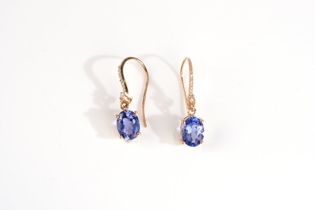 耳环 - 18K包金 黄金 -  2.87ct. tw. 坦桑石 - 钻石 #1.0