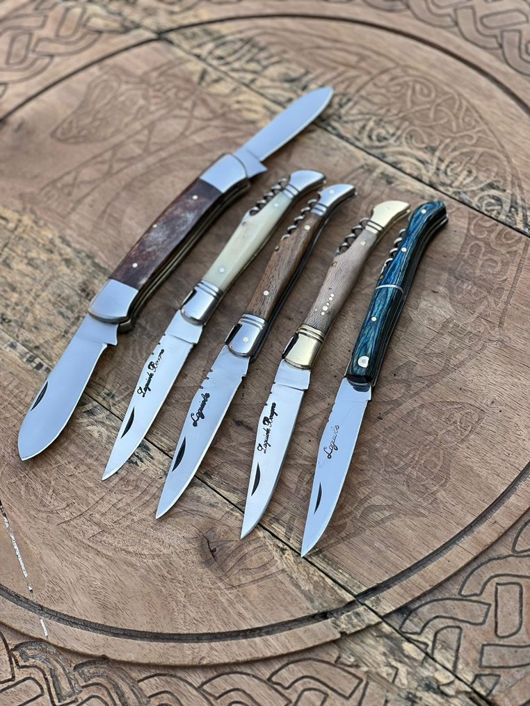 Μαχαίρι κουζίνας - Kitchen knife set - Laguiole Bougna με μαχαίρι διπλής όψης με μέλισσα, καλής vintage επιτραπέζιο μαχαίρι και συλλεκτικό - Ατσάλινο μαχαίρι, ξύλο τριανταφυλλιάς, ατσάλινη ενίσχυση, κόκκαλο. - Γαλλία - Εξατομικευμένο χειροποίητο #4.3