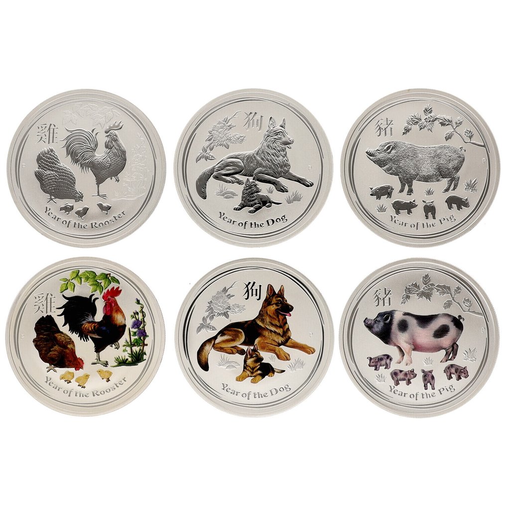 澳大利亞. 1 Dollar 2017/2019 - "Year of the.." (6 stuks) 1 Oz #1.0