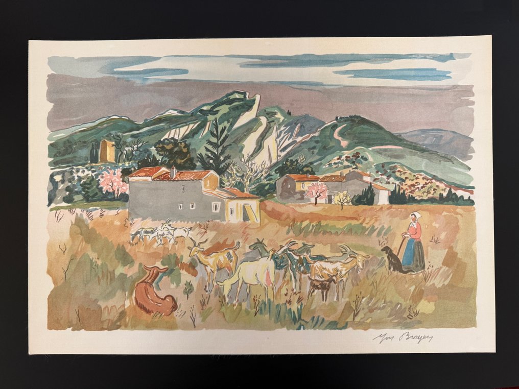 Yves Brayer (1907-1990) - Vue de Provence (Rare exemplaire sur soie) #1.0