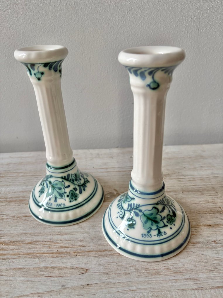 De Porceleyne Fles - 烛台 (2) - 陶瓷 - Delft 绿色 #1.0