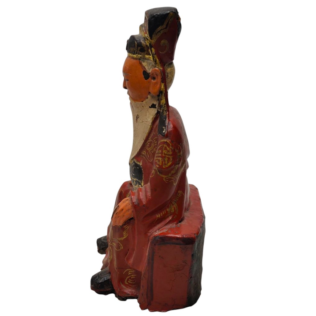 Polychrome Holzstatue - Gelehrtenfigur mit reich verzierten Roben - Holz - China - 20. Jahrhundert #2.1