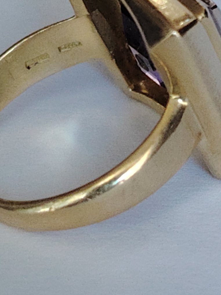 Βραδινό δαχτυλίδι - 18 καράτια Κίτρινο χρυσό Αμέθυστος - Διαμάντι #3.2