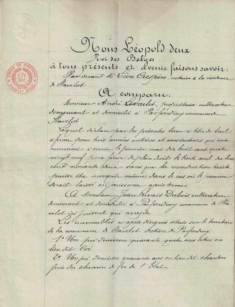 [Leopold II of Belgium] - Rare notarial manuscript by Leon Crespin - 6 pages - 1899 #1.0