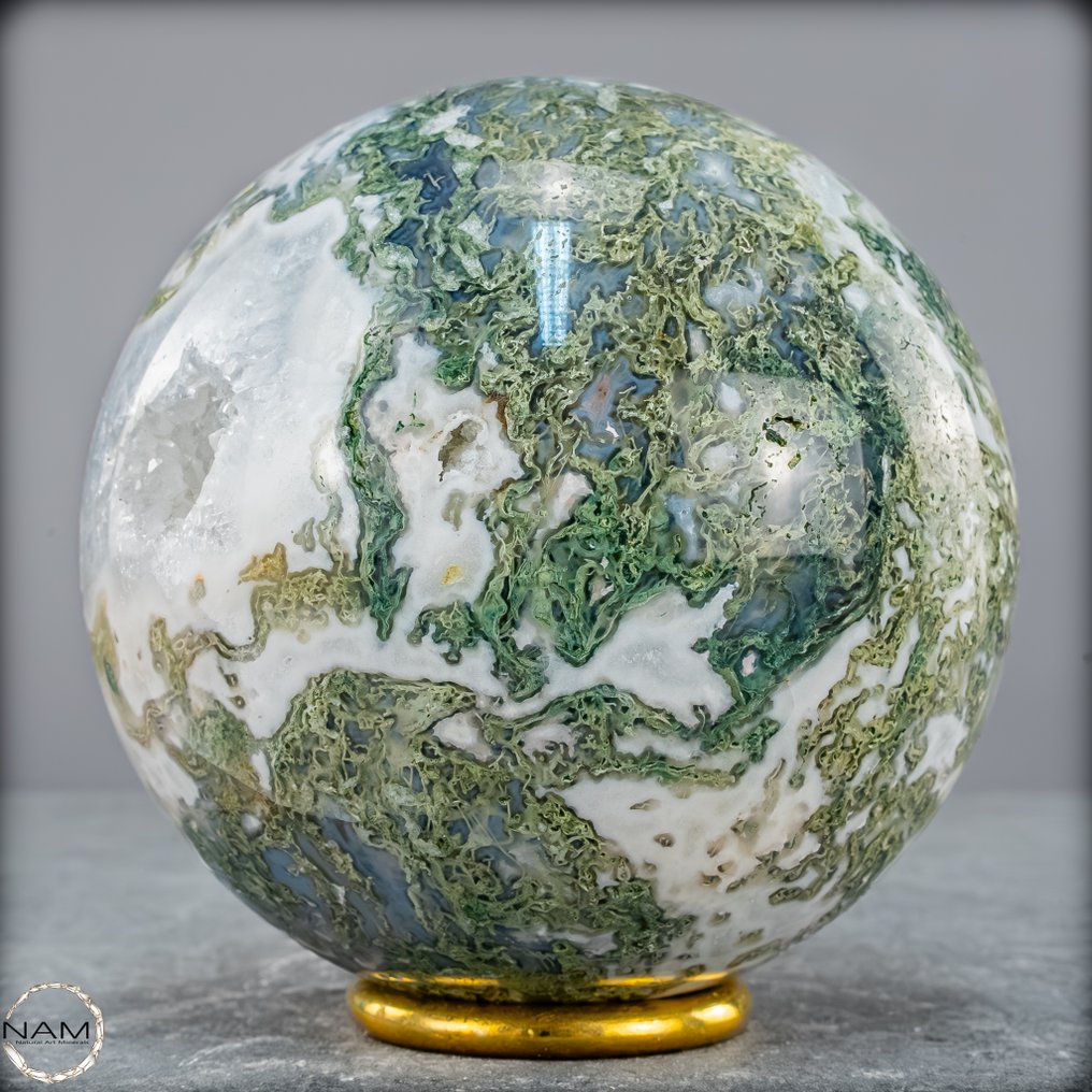Άριστης ποιότητας φυσικό πολύ καλλιτεχνικό Moss Agate. Σφαίρα- 1272.11 g #3.2