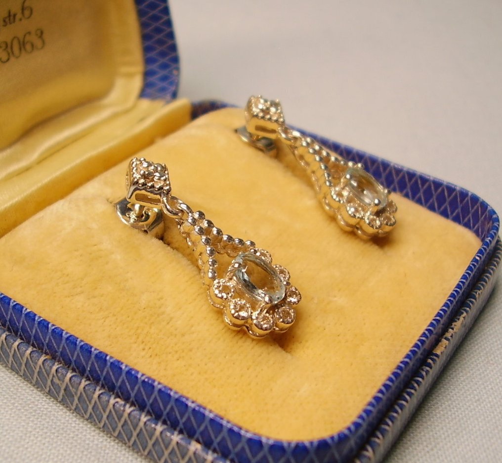 Nincs minimálár - Drop fülbevaló Ezüst - 0.66ct. tw. Akvamarin - Quartz - aranyművesség #2.1