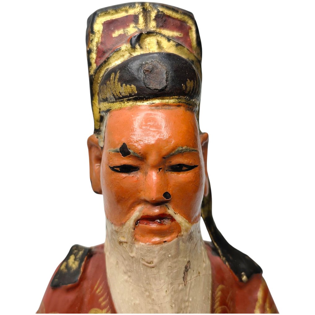 Polychrome Holzstatue - Gelehrtenfigur mit reich verzierten Roben - Holz - China - 20. Jahrhundert #4.3