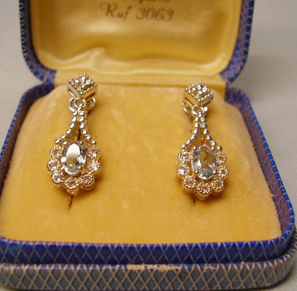 Nincs minimálár - Drop fülbevaló Ezüst - 0.66ct. tw. Akvamarin - Quartz - aranyművesség #1.0